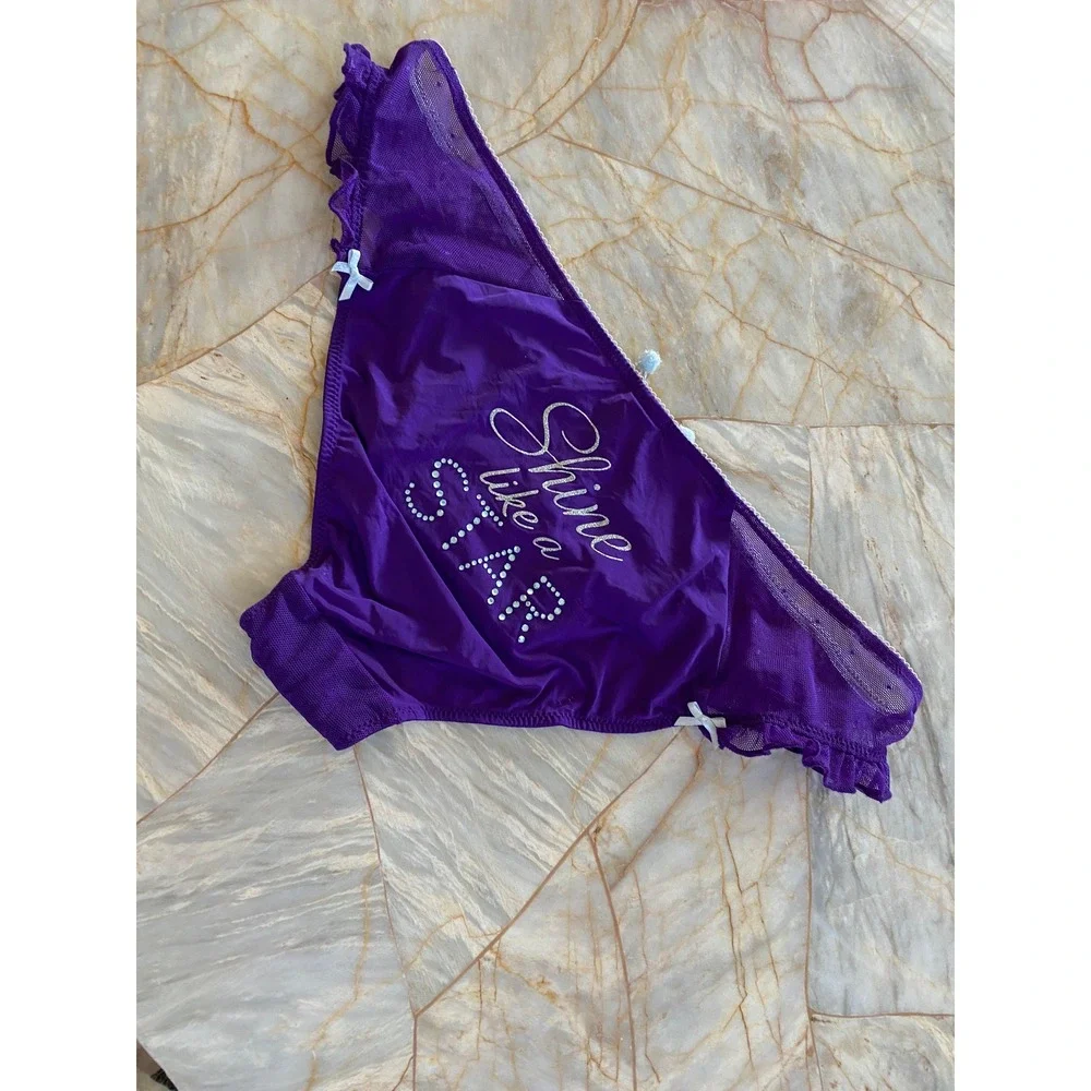 Victorias Secret Purple Shine Like A Star Rhinestone Ruffle Cheekini Panty 2011